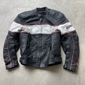 Vintage First gear Perforated‎ Leather Biker Motorcycle Padded Jacket Size 42